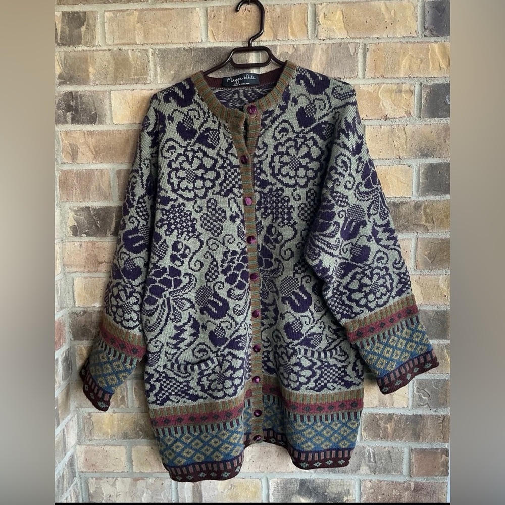 Vintage Maggie Multicolor chunky long sleeve cardigan size XL made in England
